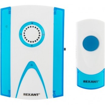 Беспроводной дверной звонок REXANT RX-3 32 мелодии 100 м кнопка IP44 (белый/синий) Беспроводной дверной звонок REXANT RX-3 32 мелодии 100 м кнопка IP44 (белый/синий)