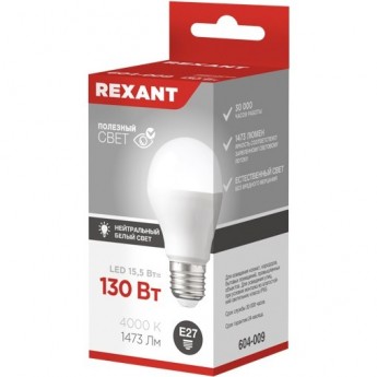 Лампа светодиодная REXANT ГРУША A60 15,5Вт E27 1473Лм 4000K нейтральный свет Лампа светодиодная REXANT ГРУША A60 15,5Вт E27 1473Лм 4000K нейтральный свет