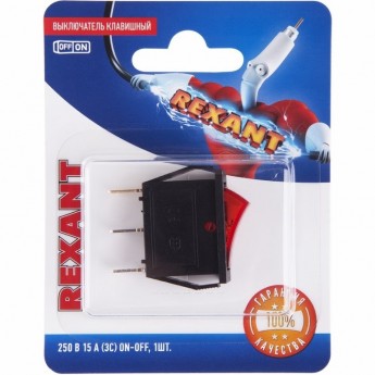 Выключатель клавишный REXANT 15А красный с подсветкой